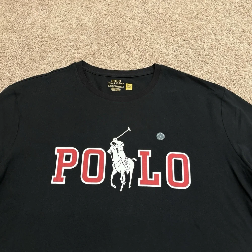 NWT Polo Ralph Laueren Big Pony Polo T-Shirt Mens XL Black Spellout Logo Tee NEW